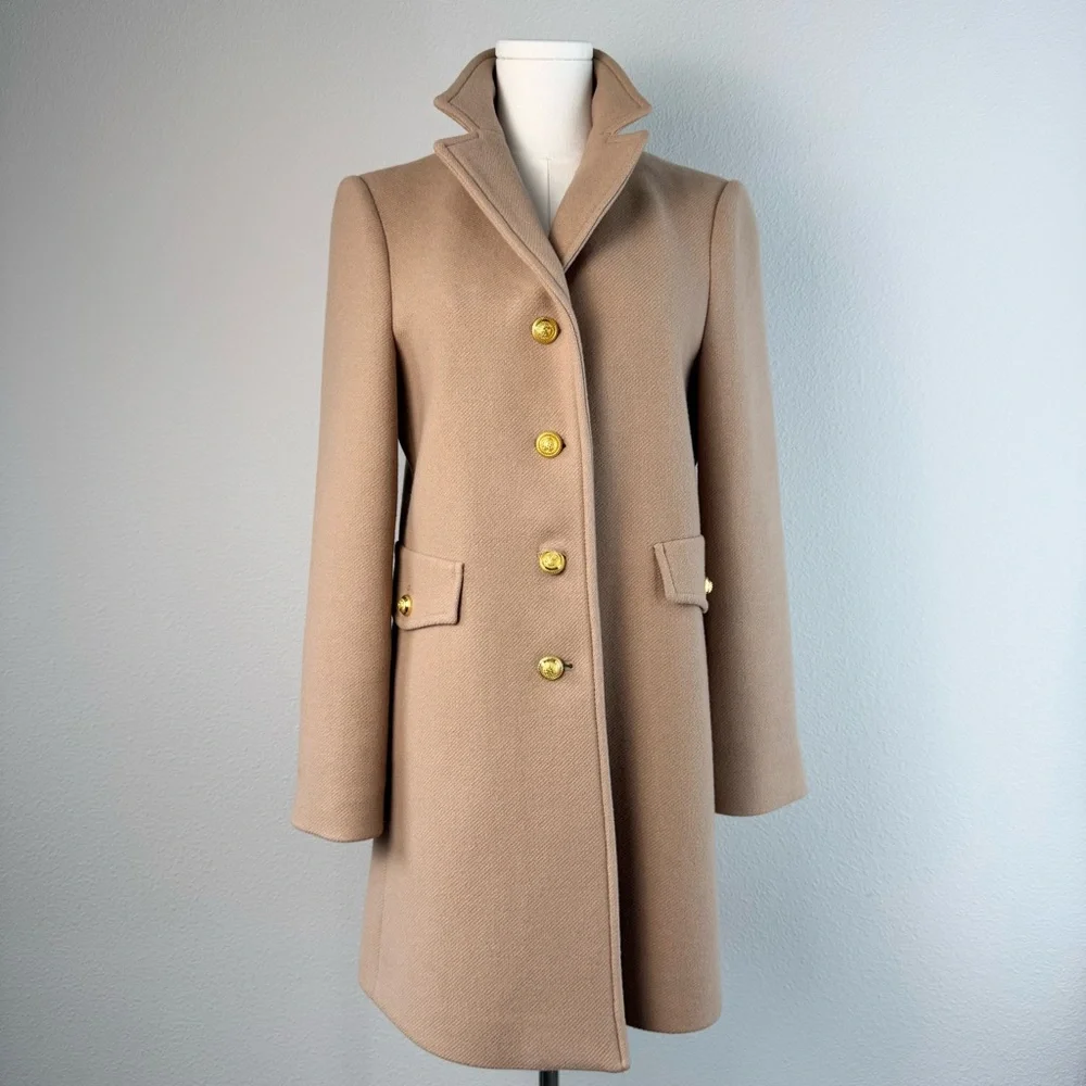 Zara Wool Blend Mid Length Coat Size M Faux Fur Removable Collar Camel Tan - Picture 10 of 17